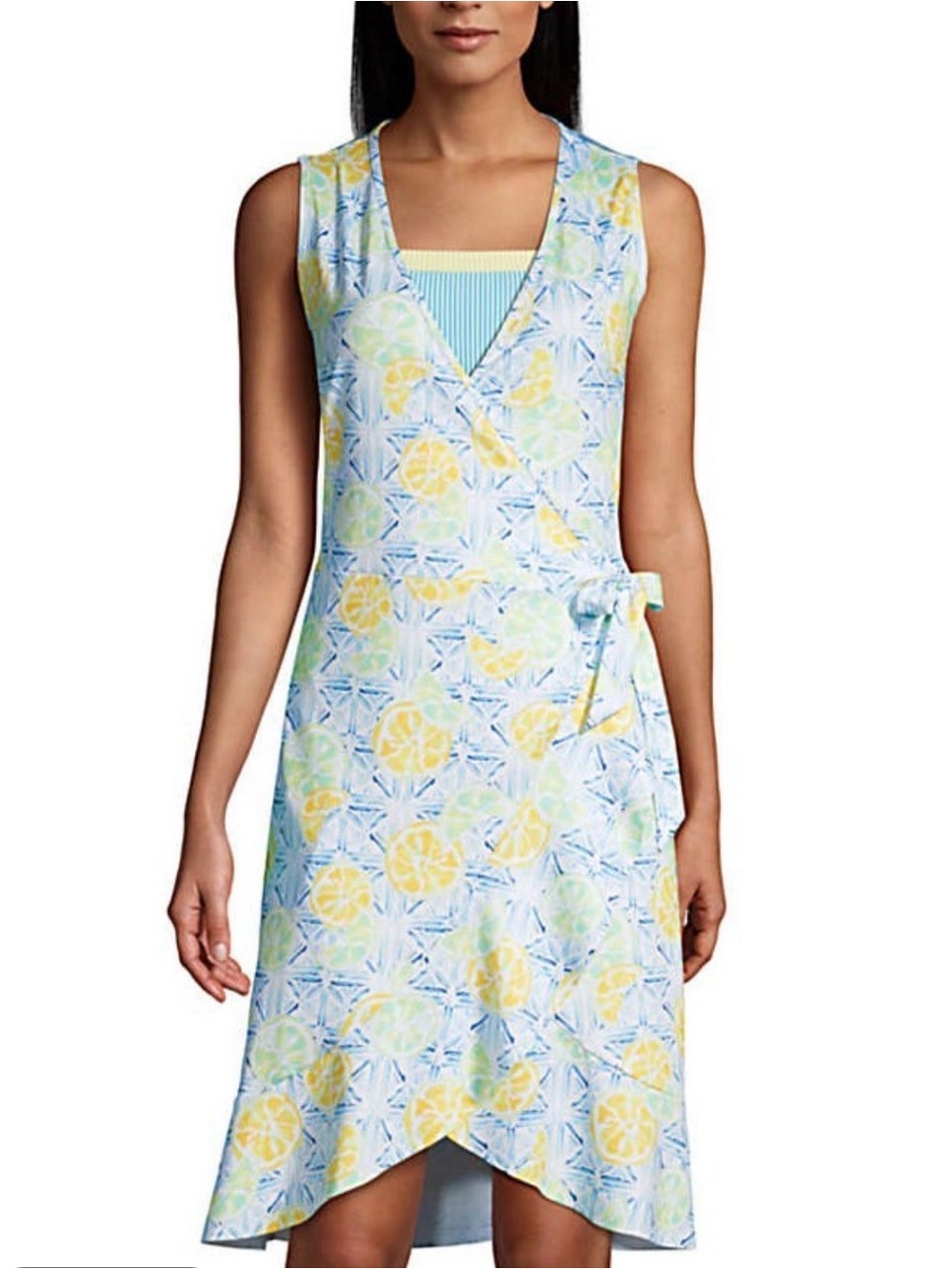 Lands' End Lemon Print Wrap Swim Coverup in Light Blue and Yellow